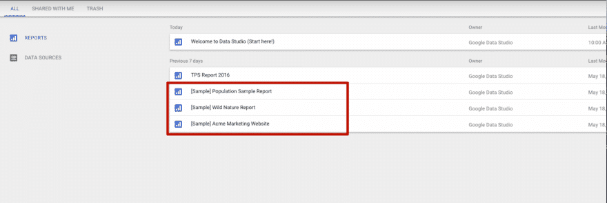 Google Data Studio 360 Interface