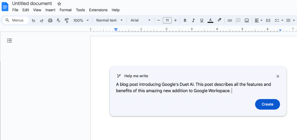 how to use the Duet AI prompt feature in Google Docs